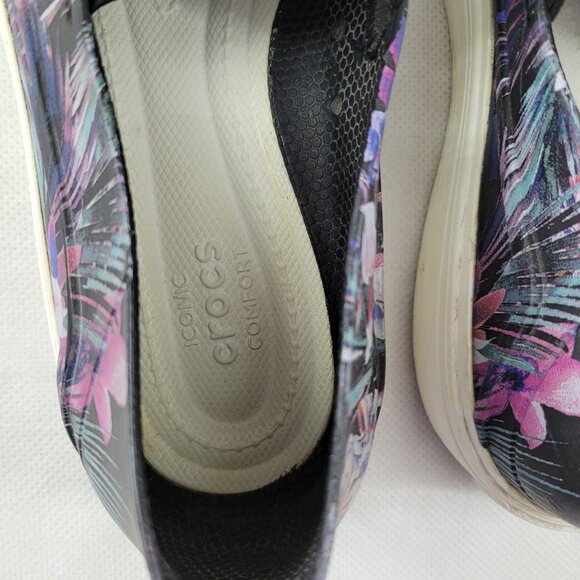 Crocs Shoes Women's 9 Black Floral 204623 Citilane Roka Slip On Perforated - Picture 7 of 16